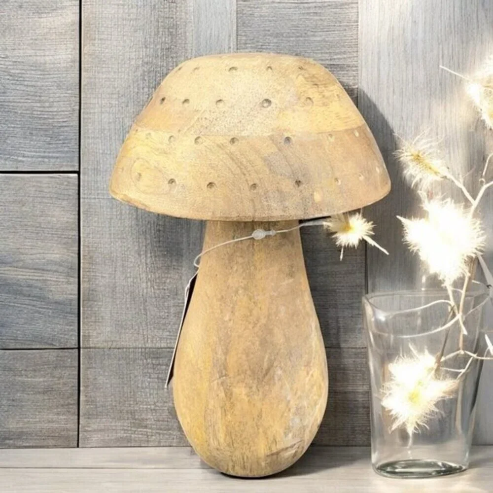 Place And Time Wooden Tall Mushroom Primitive Style‎ Wood Figurine With Labels